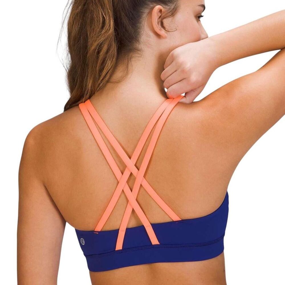 Lululemon Energy Bra *Medium Support, B–D Cups in Larkspur / Highlight Orange
